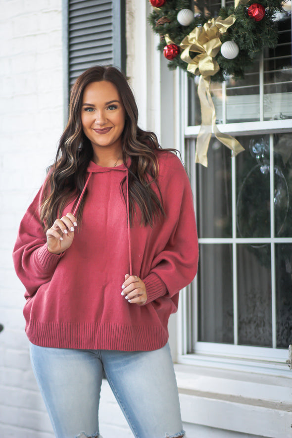 Berry Brushed Hooded Sweater