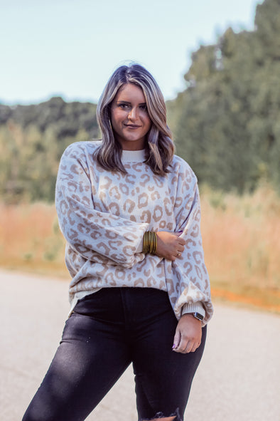 Curvy Ivory & Taupe Leopard Knit Sweater