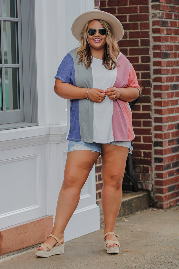 Multi Color Block Short Sleeve Top In Regular & Curvy