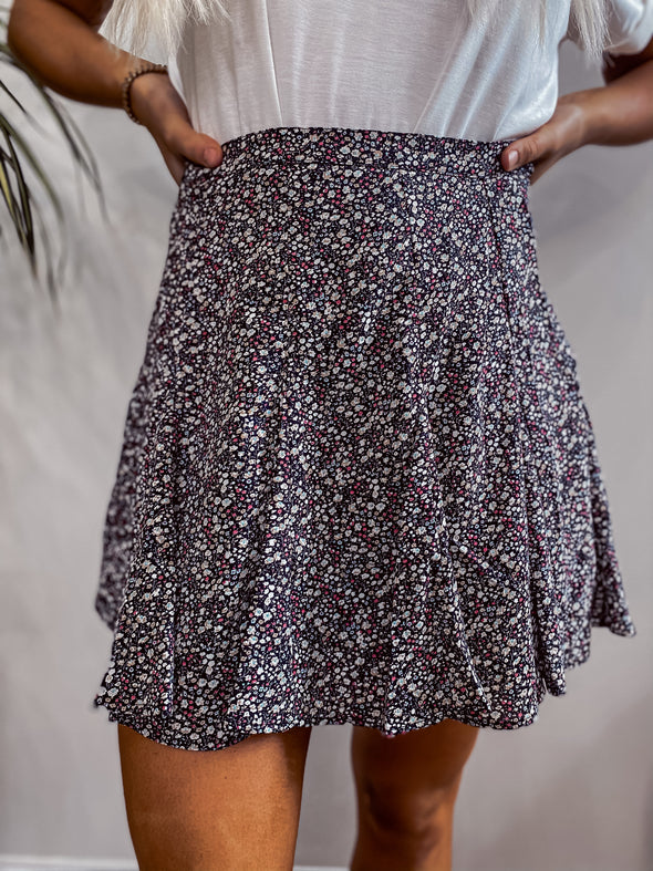 Black Ditsy Floral Mini Skirt