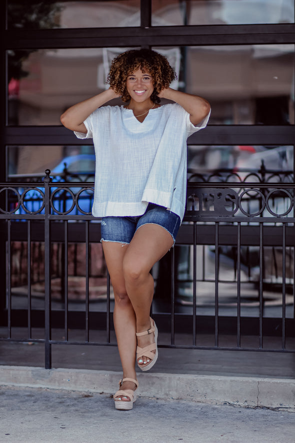 Ivory Textured Short Sleeve Blouse