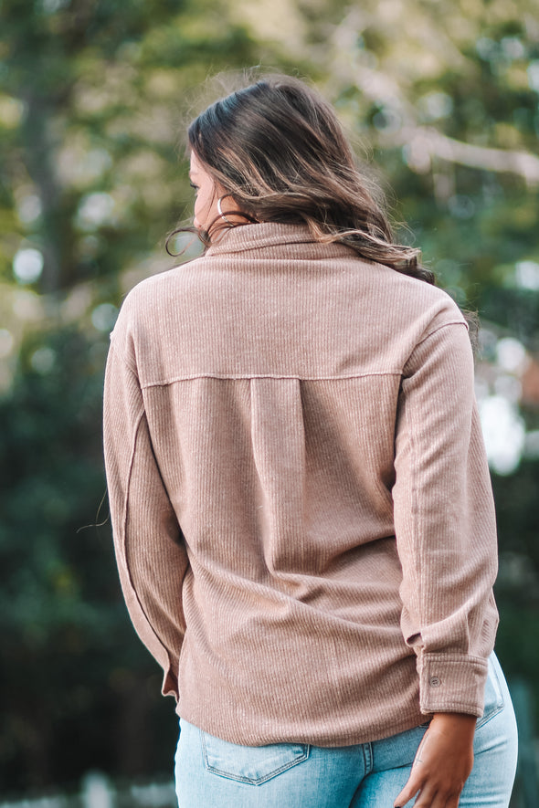 Mocha Button Down Cozy Shacket