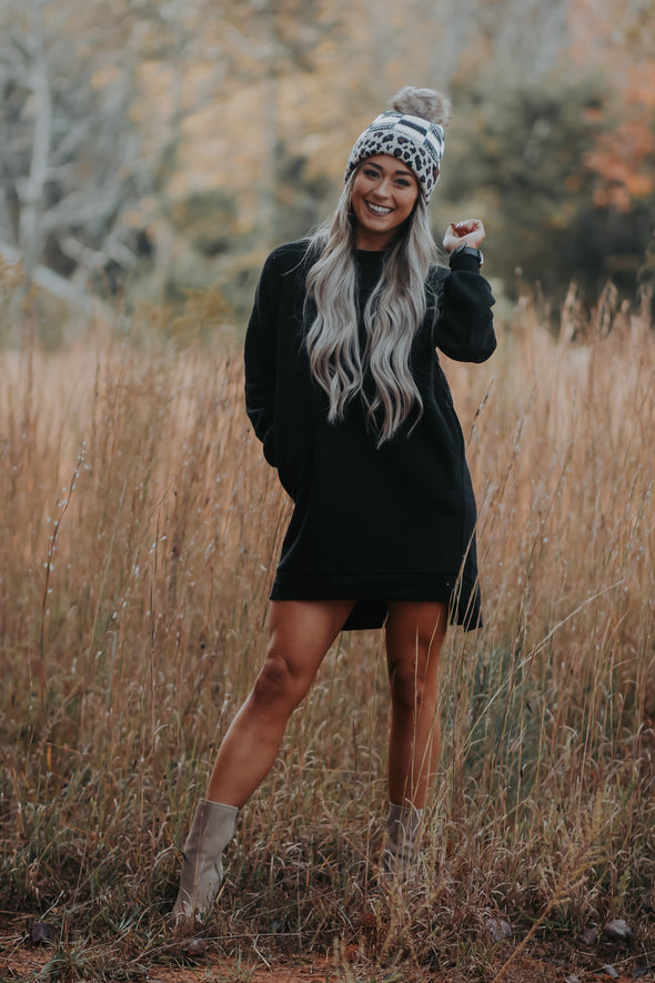 Black Long Sleeve Side Pocket Dress