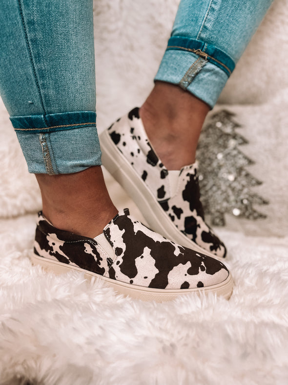 Cream & Brown Cow Slip On Sneaker