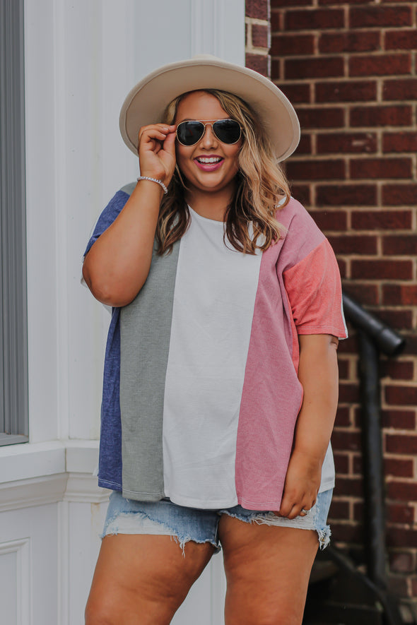 Multi Color Block Short Sleeve Top In Regular & Curvy