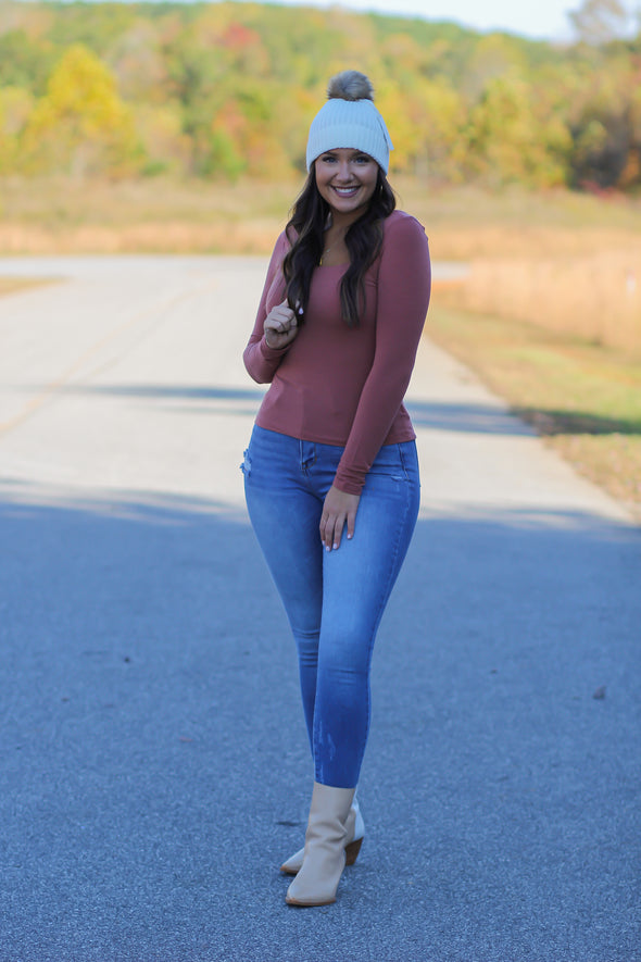 Marsala Square Neck Smocked Back Top