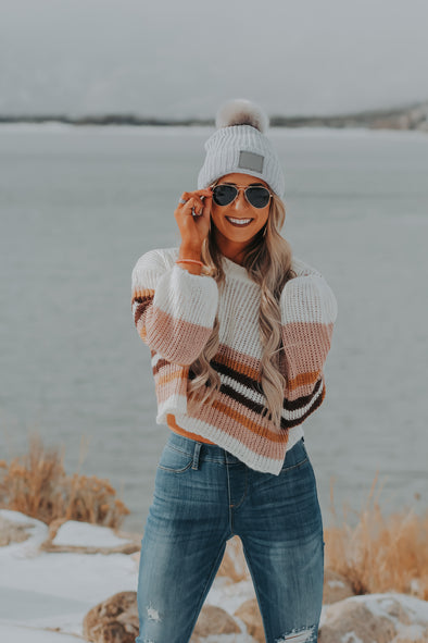 Ivory & Mauve Colorblock Stripe Sweater