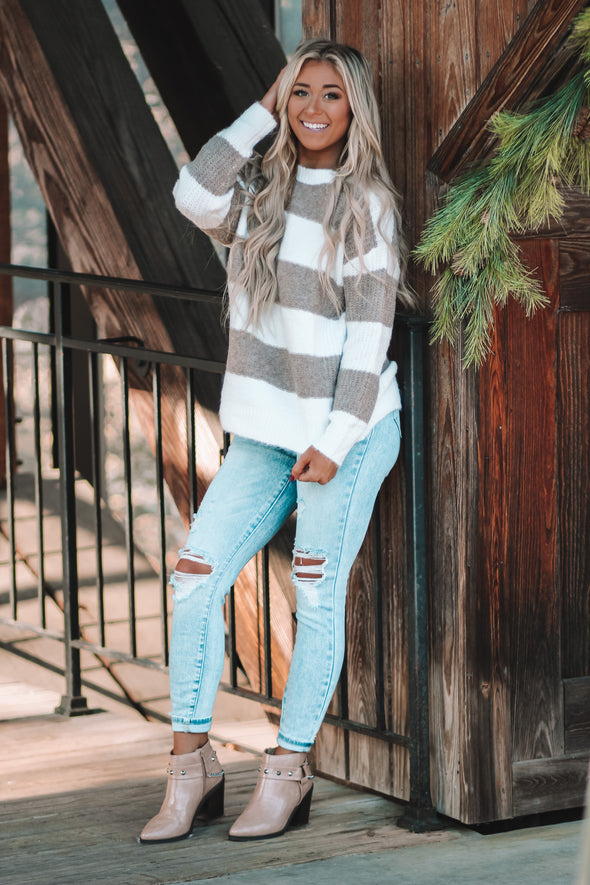 Ivory & Taupe Wide Stripe Sweater