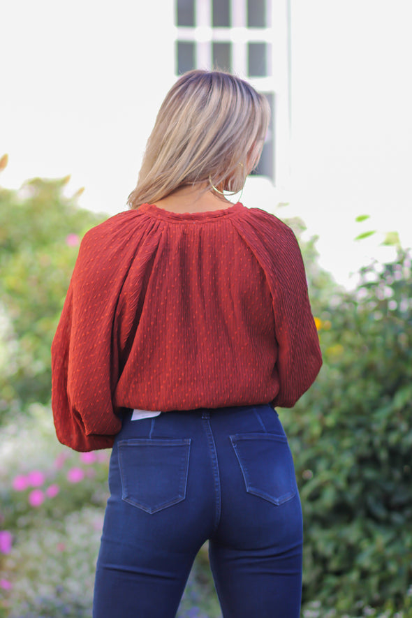 Rust Swiss Dot Button Detail Blouse