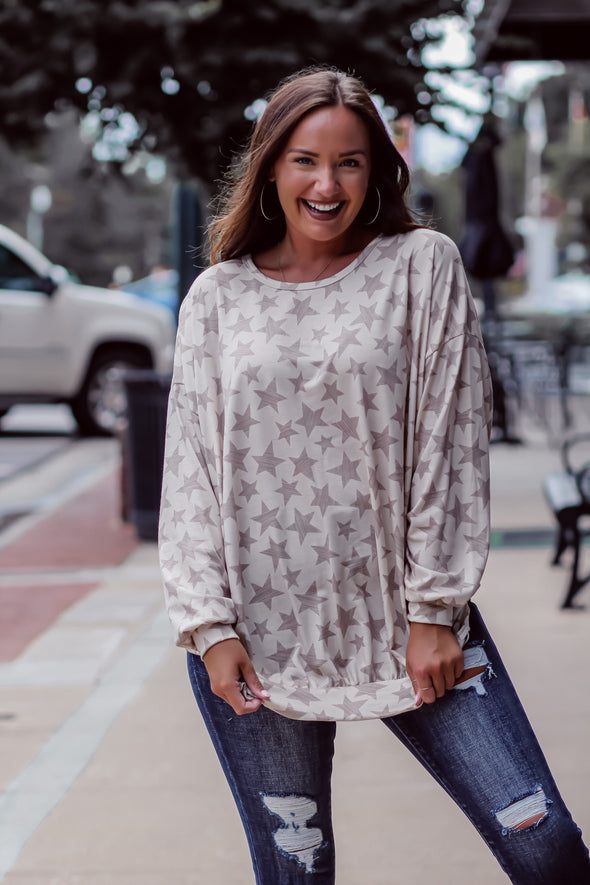 STOREFRONT Ivory & Taupe Star Banded Pullover