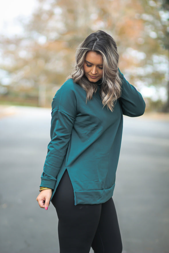 Hunter Green French Terry Side Slit Top