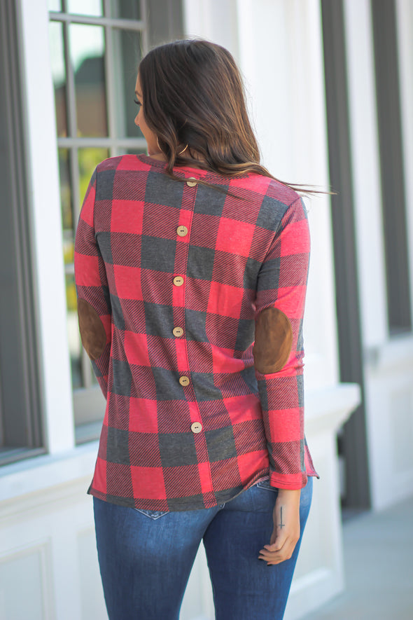 Red Buffalo Plaid Button Detail Top In Regular & Curvy