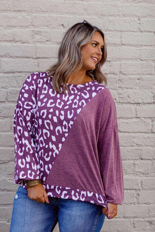 Sangria & Ivory Leopard Color Block Long Sleeve Top