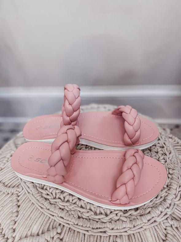 Blush Braided Double Strap Slip on Sandal