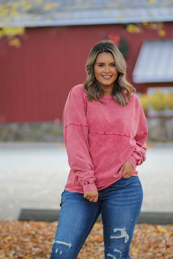 Berry Mineral Washed Long Sleeve Tee