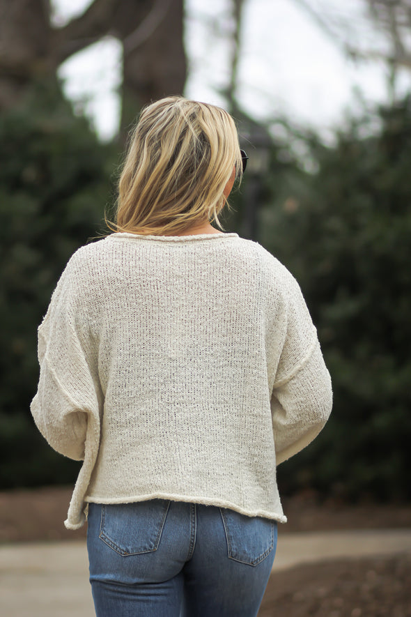 Cream Loose Knit Wide Sleeve Sweater