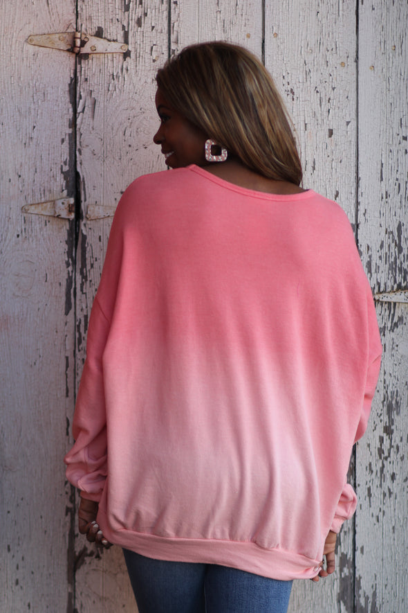 Coral Tie Dye Knit Pullover