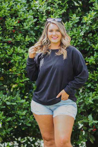 Black Raglan Sleeve Pullover Top