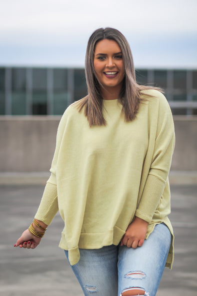 Dusty Yellow Brushed Knit Pullover Top