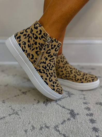 Tan Leopard High Top Zip Sneaker