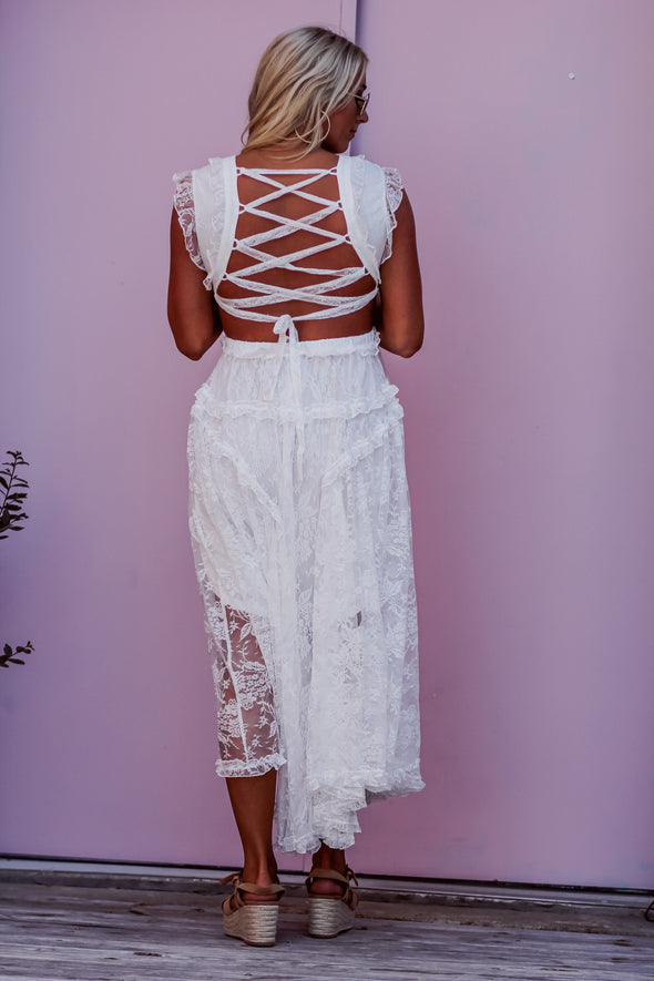 Ivory Lace Cut Out Midi Dress