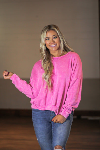 Fuchsia Mineral Washed Pullover