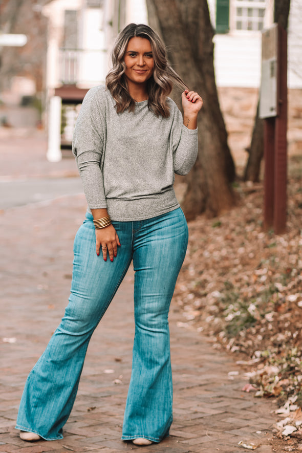 Heather Grey Brushed Dolman Sleeve Top