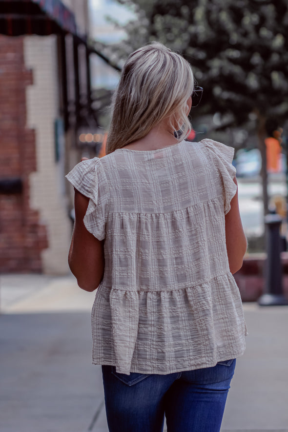 Taupe Textured Tiered Babydoll Blouse