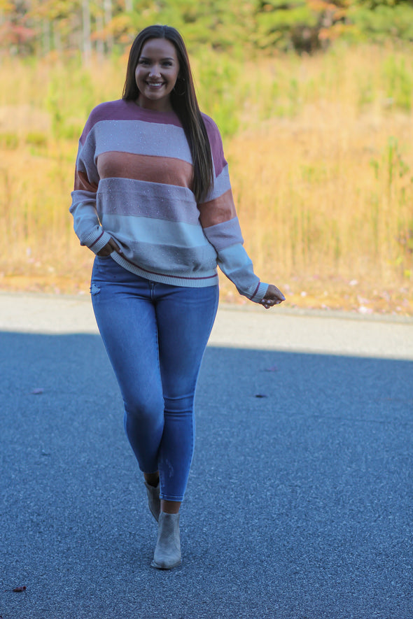 Mauve Multi Colorblock Sequin Sweater