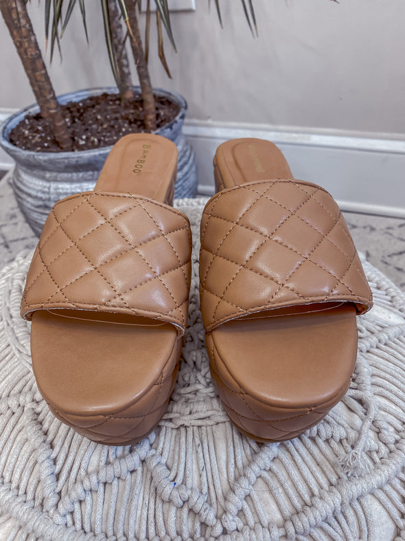 Tan Quilted Slip on Wedge