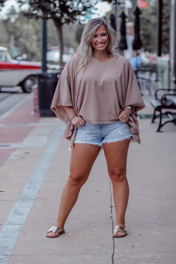 Mocha V Neck Kimono Top