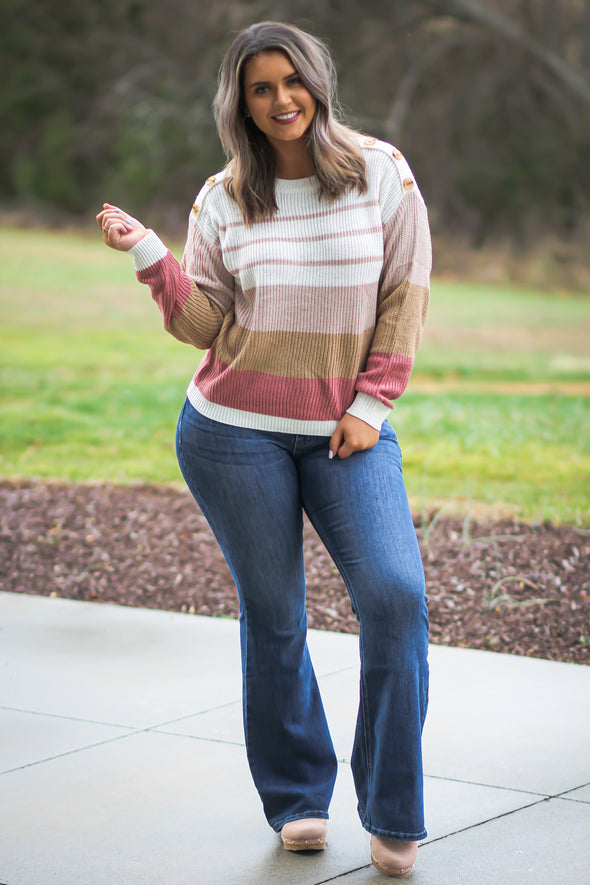 Ivory & Blush Colorblock Button Detail Sweater