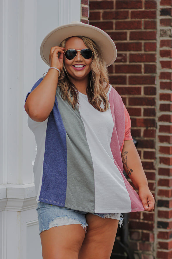 Multi Color Block Short Sleeve Top In Regular & Curvy