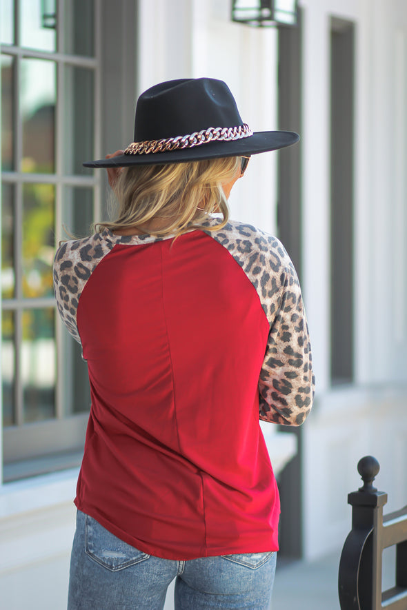 DOORBUSTER Red & Leopard Raglan Long Sleeve Top