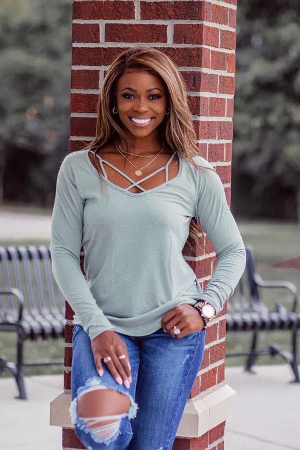 Sage Criss Cross Long Sleeve Top