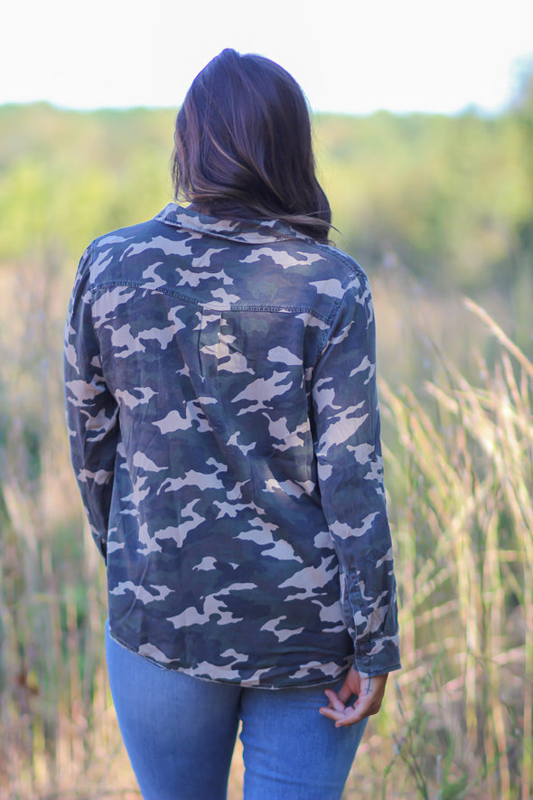 Olive Camo Button Down Utility Top