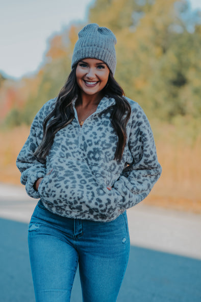Z Supply Denver Leopard Mink Grey Sherpa Jacket