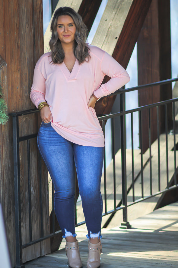 Light Peach Long Sleeve Tunic Top