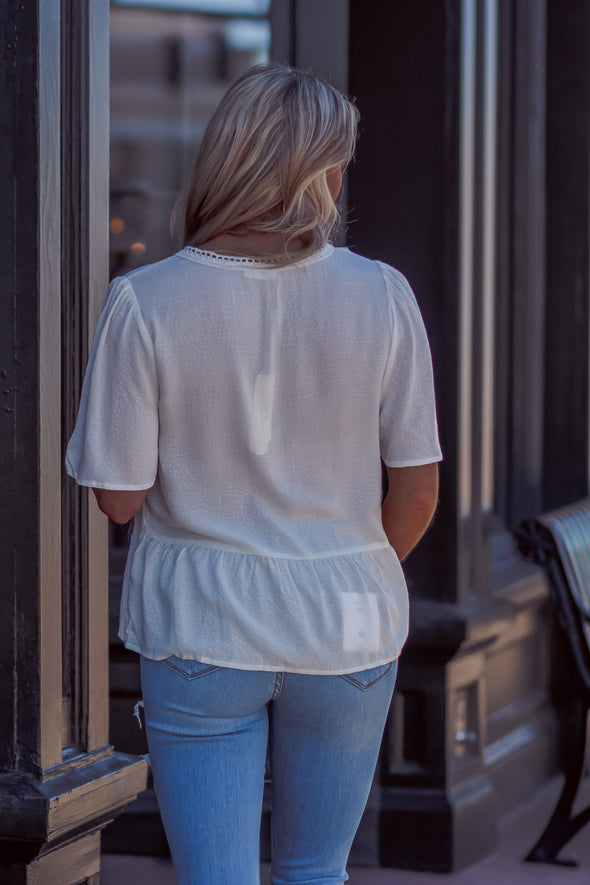 Ivory Textured V Neck Blouse