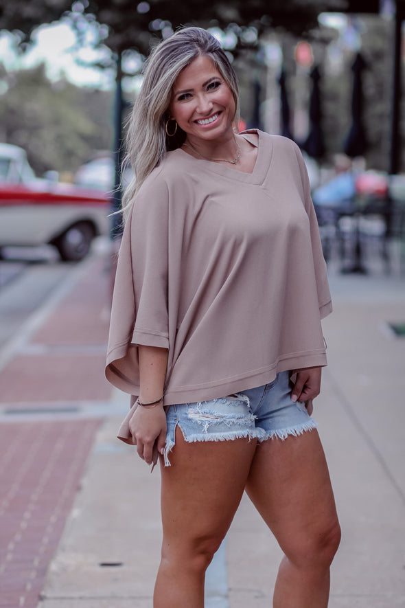 Mocha V Neck Kimono Top