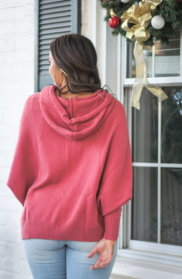 Berry Brushed Hooded Sweater