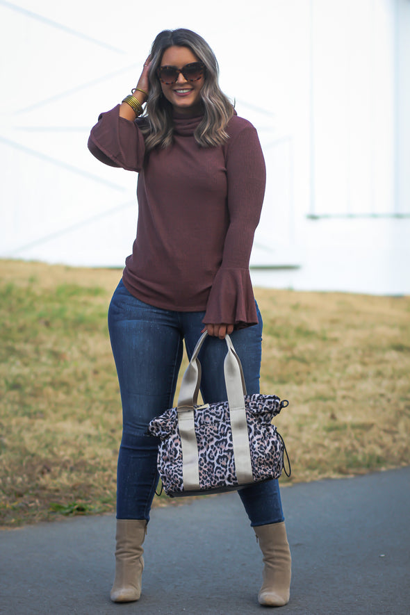 Dusty Rust Ribbed Bell Sleeve Top