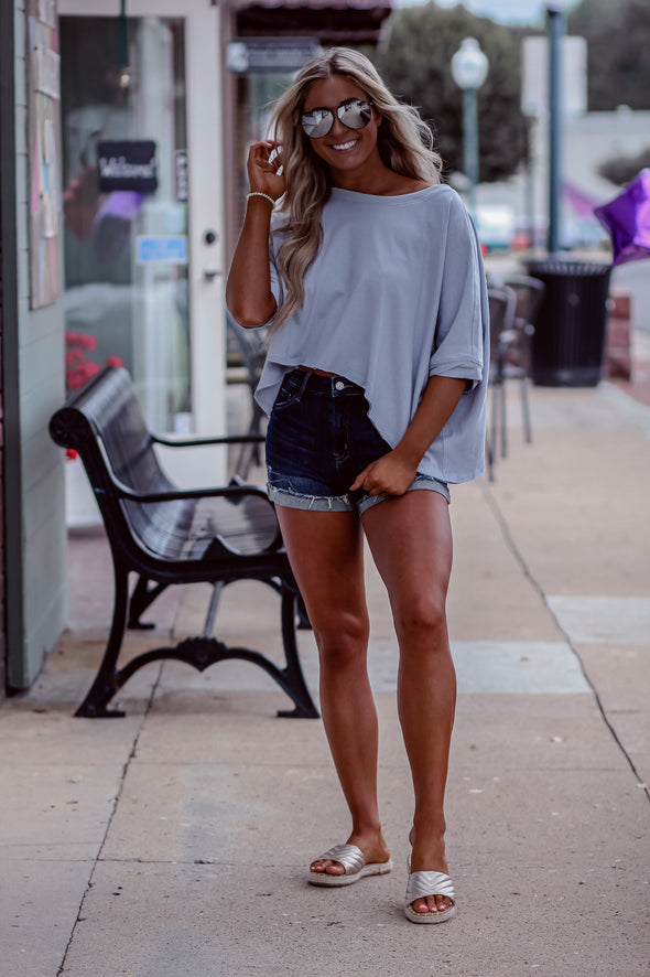 Dusty Blue Dolman Short Sleeve Top