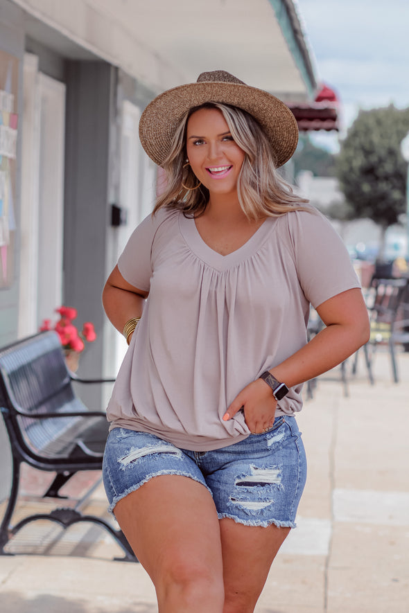 Mocha V Neck Banded Top