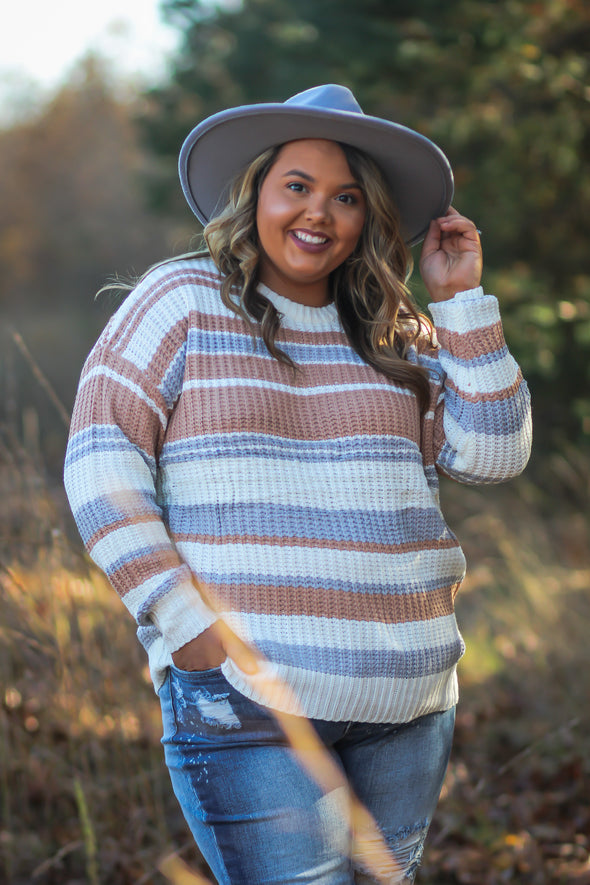 Curvy Mauve & Periwinkle Multi Stripe Sweater