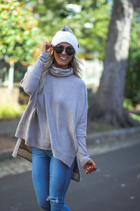 Taupe Brushed Cowl Neck Poncho Top