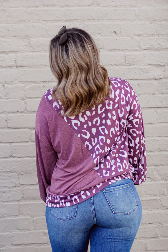 Sangria & Ivory Leopard Color Block Long Sleeve Top