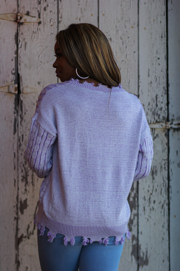 Lilac Vintage Washed Raw Hem Sweater