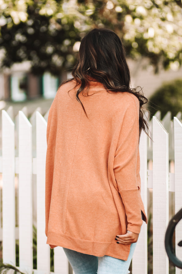 Buttery Orange Brushed Cowl Neck Poncho Top