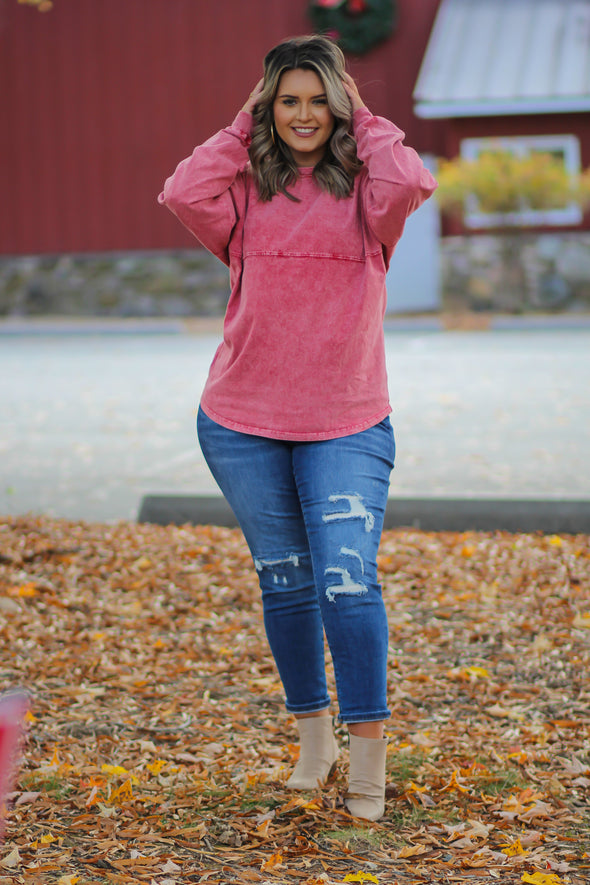 Berry Mineral Washed Long Sleeve Tee